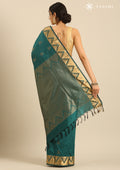 Teal Temple Butta Kanchipuram Saree - Taashi
