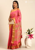 Pink Betel Leaf Woven Tussar Saree - Taashi