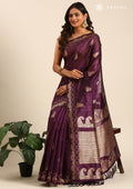 Purple Zari Floral Butta Tussar Saree - Taashi