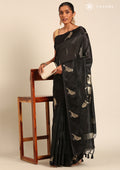 Black Jacquard Pattern Tussar Saree - Taashi