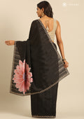 Black Floral EmbroideRed Tissue Saree - Taashi