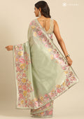 Pastel Green Floral Embroiderd Tissue Saree - Taashi