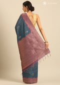 Dark Blue Floral Woven Tussar Saree - Taashi