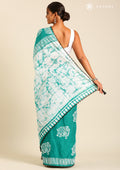 Sea Green Batik Elephant Printed Cotton Saree - Taashi