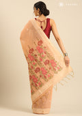 Pastel Peach Woven Butta Linen Saree - Taashi