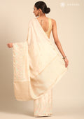 Cream Fancy Embroidery Tussar Saree - Taashi