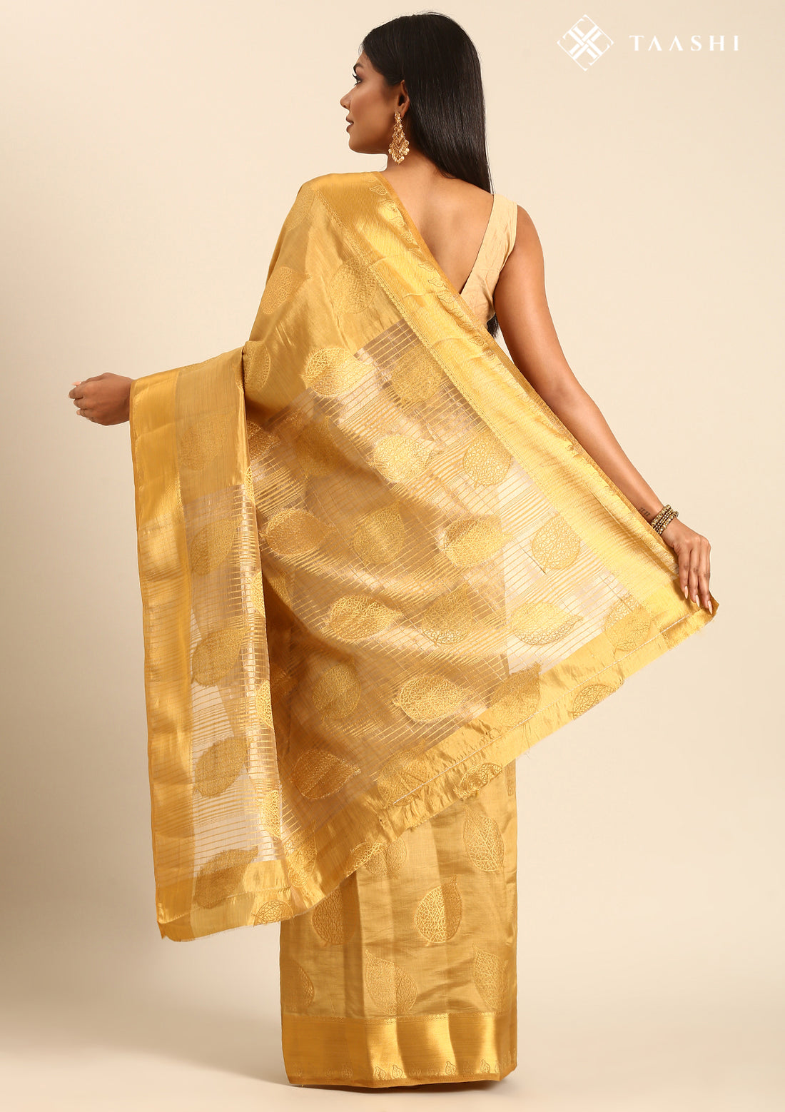 Golden Betel Leaf Woven Tussar Saree - Taashi
