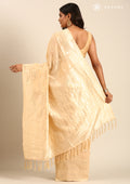 Beige Geometric Floral Woven Tussar Saree - Taashi