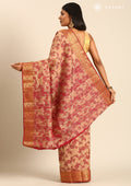 Beige And Maroon Floral Woven Tussar Saree - Taashi