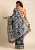 Dark Blue Abstract Printed Tussar Saree - Taashi