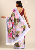Violet Watercolor Floral Digital Printed Satin Saree - Taashi