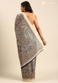Tussar X Blue Madhubani Printed Art Tussar Matka Silk Saree - Taashi