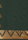 Dark Green Temple Butta Kanchipuram Saree - Taashi