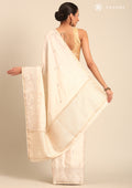 Cream Fancy Embroidery Tussar Saree - Taashi