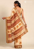 Mustard Yellow Hibiscus Printed Tussar Saree - Taashi