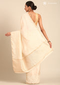 Cream Fancy Embroidery Tussar Saree - Taashi