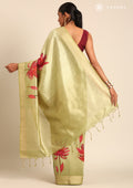 Olive Green Floral Printed Tussar Saree - Taashi