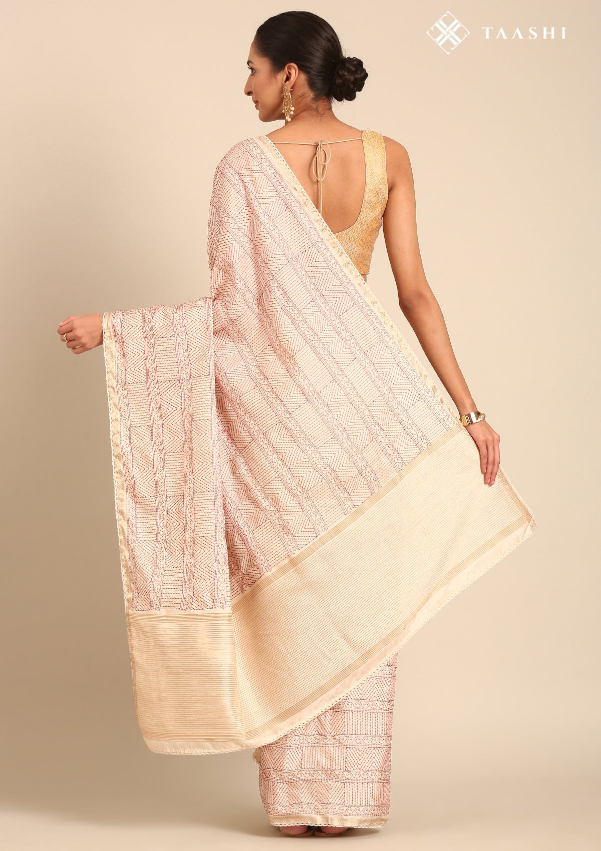 Cream Fancy Embroidery Tussar Saree - Taashi