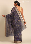 Grey A/O Floral Printed Tussar Saree - Taashi