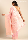 Pastel Pink Geometric Floral Woven Tussar Saree - Taashi