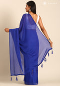 Royal Blue Striped Chiffon Saree - Taashi