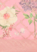Pastel Pink Floral Printed Zari Woven Organza Saree - Taashi