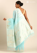 Sky Blue Traditional Temple Pattern Tussar Saree - Taashi