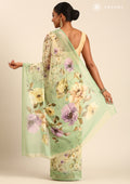 Pastel Green Floral Printed Georgette Saree - Taashi