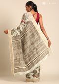 Sage Green Watercolor Floral Printed Tussar Saree - Taashi