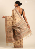 Beige Mughal Floral Woven Pattern Tussar Saree - Taashi