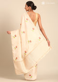 Cream Fancy Embroidery Tussar Saree - Taashi