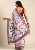 Mauve Floral Digital Printed Satin Saree - Taashi