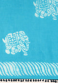Blue Batik Elephant Printed Cotton Saree - Taashi