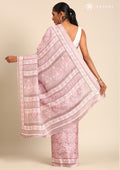 Dusty Pink A/O Floral Printed Art Tussar Matka Silk Saree - Taashi