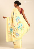 Yellow A/O Floral Printed Satin Saree - Taashi