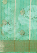 Green Zari Woven And Floral Printed Organza Saree - Taashi