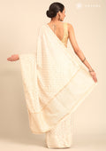 Cream Fancy Embroidery Tussar Saree - Taashi
