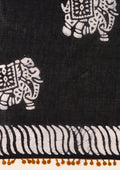 Black Batik Elephant Printed Cotton Saree - Taashi