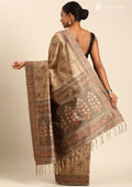 Chikoo Mughal Floral Woven Pattern Tussar Saree - Taashi