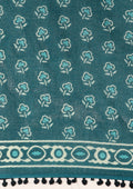Teal Batik Floral Butta Printed Cotton Saree - Taashi