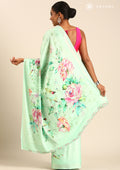 Pista Green A/O Floral Printed Satin Saree - Taashi