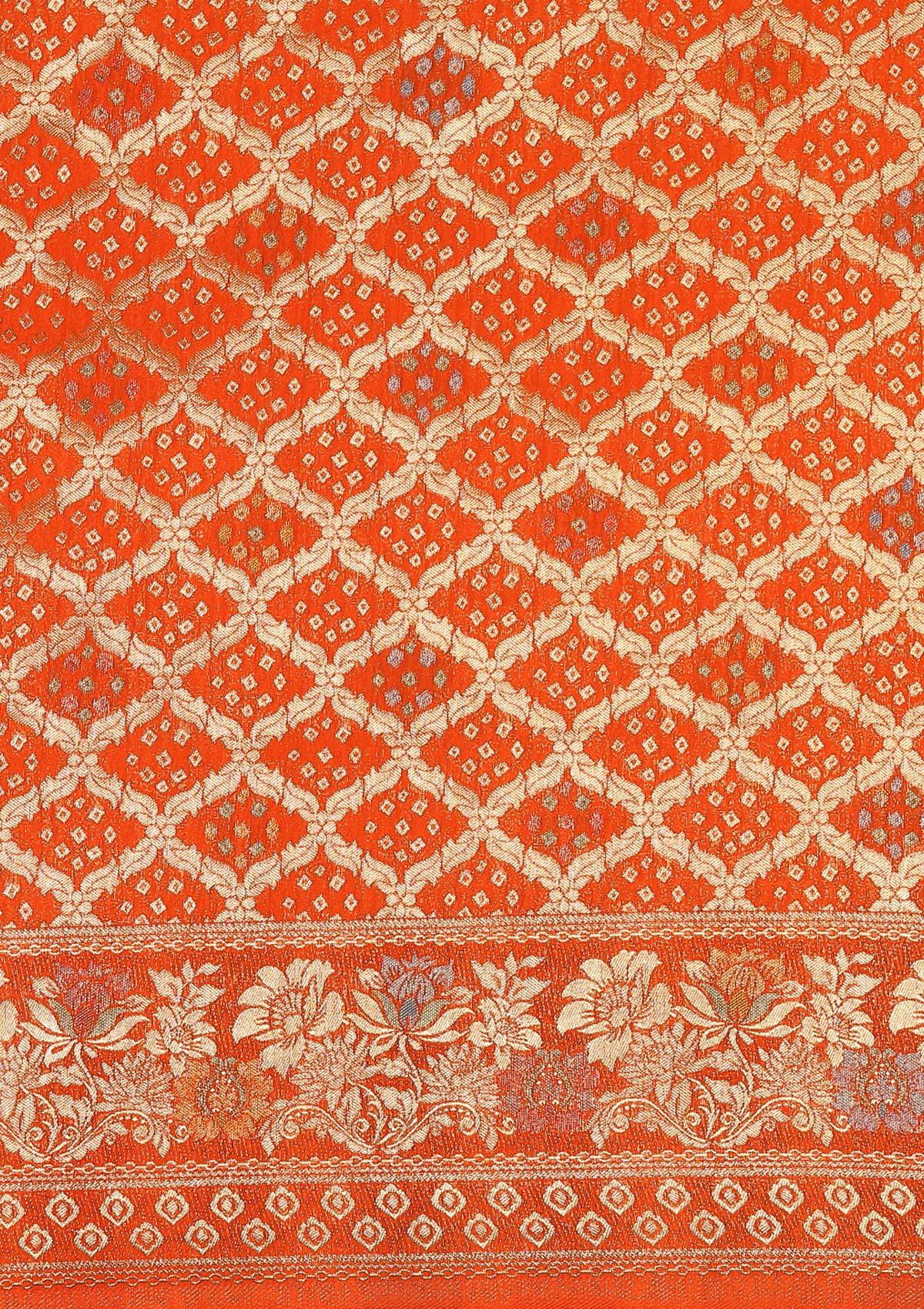 Orange Semi Banarasi SIlk Saree