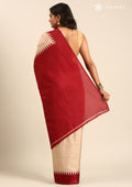 Beige Maroon Temple Bordered Digital Printed Tussar Saree - Taashi