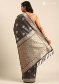 Dark Grey Floral Butta Pattern Tussar Saree - Taashi