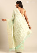 Pastel Green Geometric Floral Woven Tussar Saree - Taashi