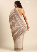 Dusty Grey Butti Printed Art Tussar Matka Silk Saree - Taashi