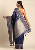 Navy Blue Ikat Pattern And Tradition Pattern Woven Tussar Saree - Taashi