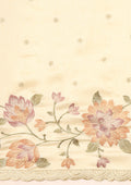 Pastel Yellow Floral Embroiderd Linen Saree - Taashi