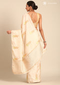 Cream Fancy Embroidery Tussar Saree - Taashi