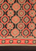 Red And Black Ajrakh Printed Cotton Saree - Taashi